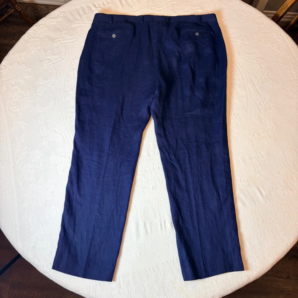 Lauren Ralph Lauren Mens 42x30 Navy Blue 100% Linen Flat Front Dress Pants